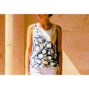 Simply Vera Wang NWT Bubble hem tank top circles geometric draped XL blue white